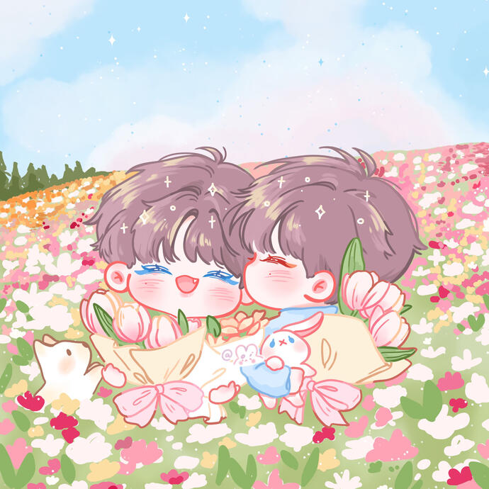2 halfbody + complicated background